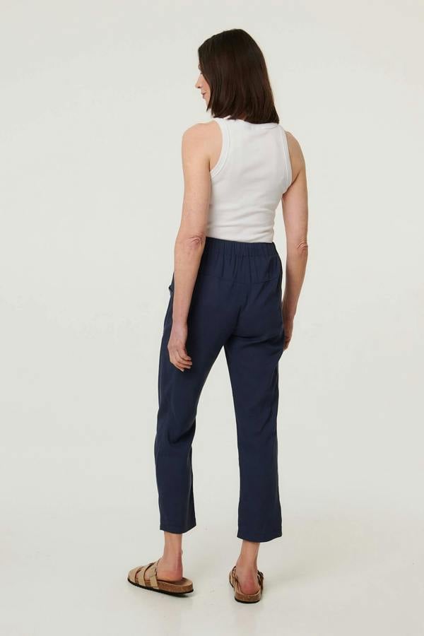 Blue | Drawstring Tie Front Relaxed Trousers