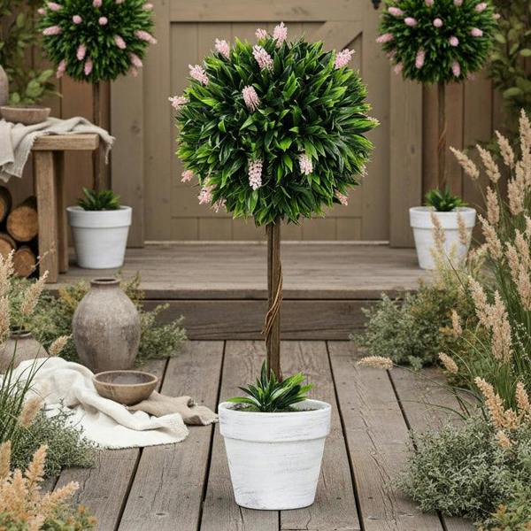 Wyld Haus Yodina Set Of 2 Artificial Flower Ball Trees In Pink With Pots For Indoor And Outdoor Styling 60cm
