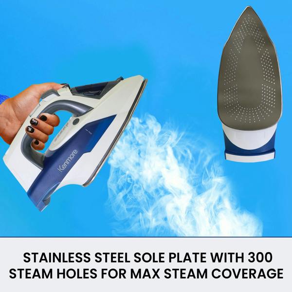 Kenmore Digital Steam Iron 9 Fabric Presets with Vertical Steaming & Travel-Friendly Design (White)