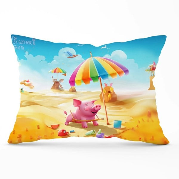 Warren Reed Pig On A Beach Holiday Cushions