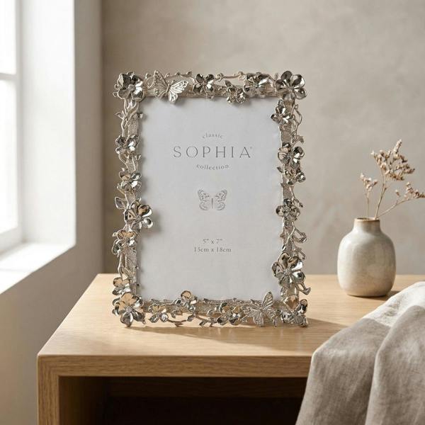 Garden Greatness Floral Butterfly Nickel Plated Photo Frame