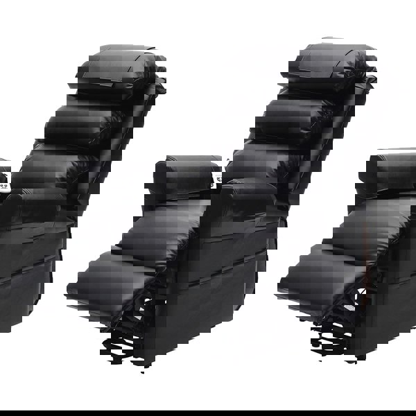 Dual Motor Rise and Recline Armchair - Waterfall Pillow - Black PU Leather Loops