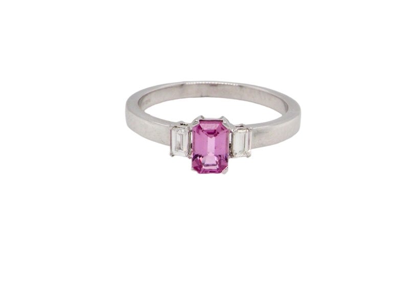 A Pink Sapphire and Diamond Ring