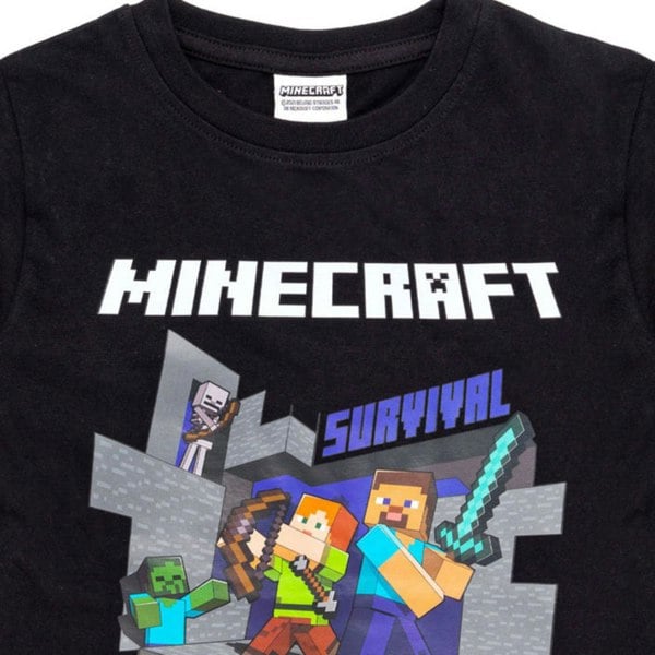 Minecraft Childrens/Kids Survival Mode T-Shirt - Black/Grey/White