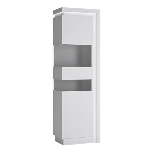Furniture To Go Lyon Tall Narrow display cabinet (LHD) (including LED lighting) in White and High Gloss