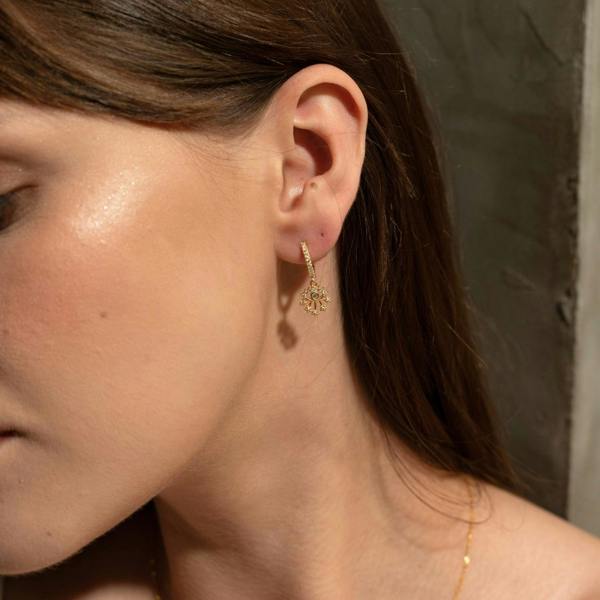 Spero London Fine 14ct Solid Gold Evil Eye Drop Earrings