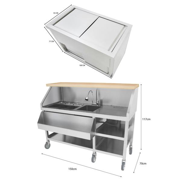 Kukoo Mobile Cocktail Bar Station & Ice Cart – 1000mm