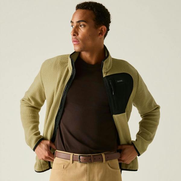 Regatta Mens Frankie Borg Fleece Jacket - Desert Beige/Black - 
