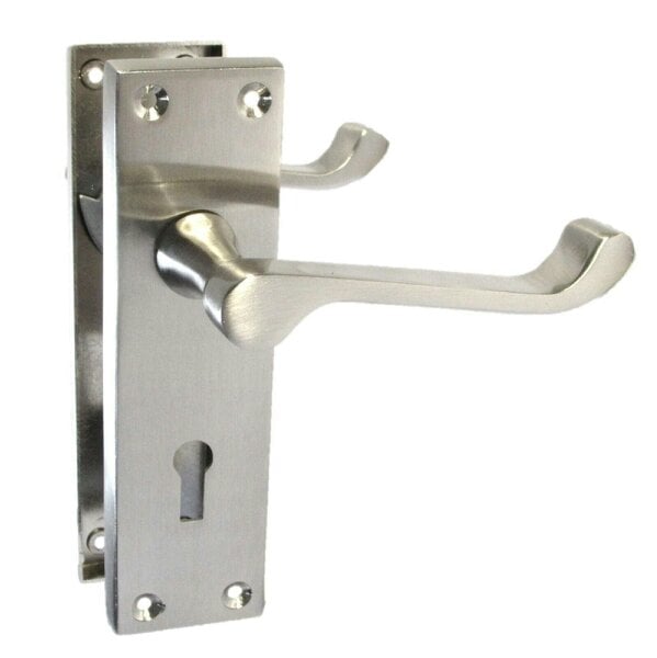 EDH Door Hardware Satin Nickel Victorian Scroll Lock Door Handles + 3 Lever Mortice Sash Lock Set1