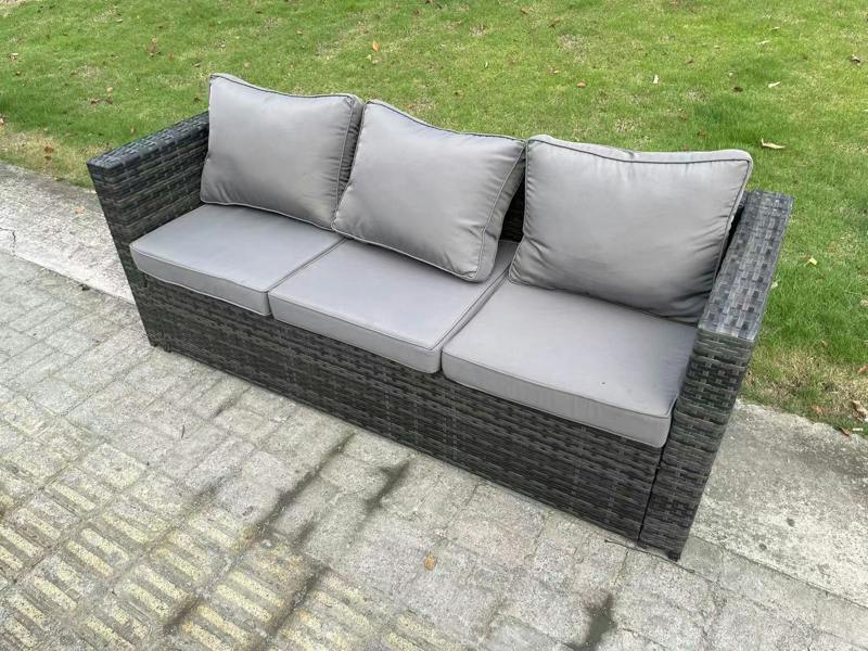 Fimous 8 Seater Wicker PE Rattan Garden Furniture Patio Set, Adjustable Height Dining Table, Armchairs, Side Table, 3 Footstools, Dark Grey Mixed