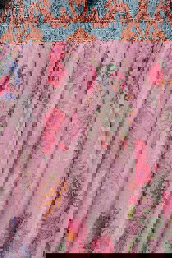 Chiffon Wrap Border Floral Print Maxi Dress - Pink DR4394