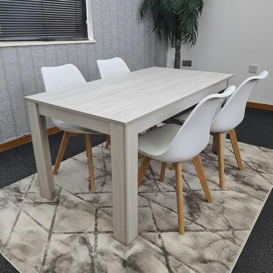 Kosy Koala Dining Table Set Grey Table with 4 White Plastic Chairs Dining Room Furniture