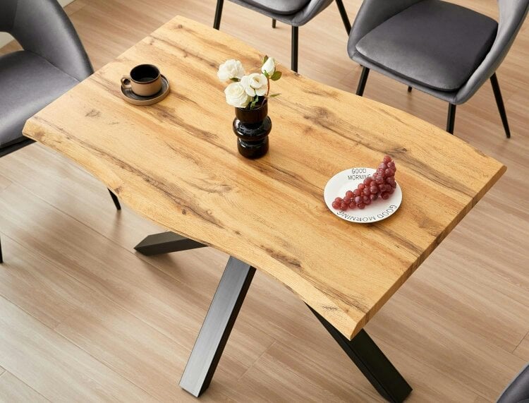 Kosy Koala Durable Wooden Dining Table with X-Shaped Iron Legs, Curved Edge for Dining, Work, or Study (Length 140cm)