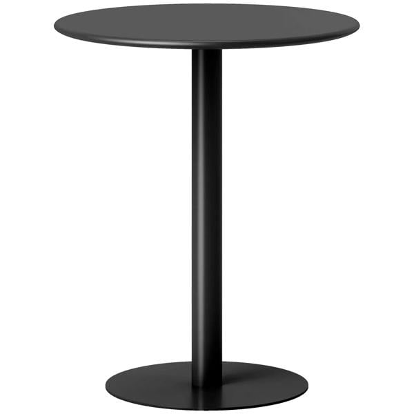 Round black dining table with steel pedestal base