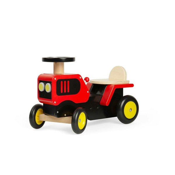 Bigjigs Toys Wooden Ride On Red Tractor - Squeaky Horn & Moveable Gear Stick