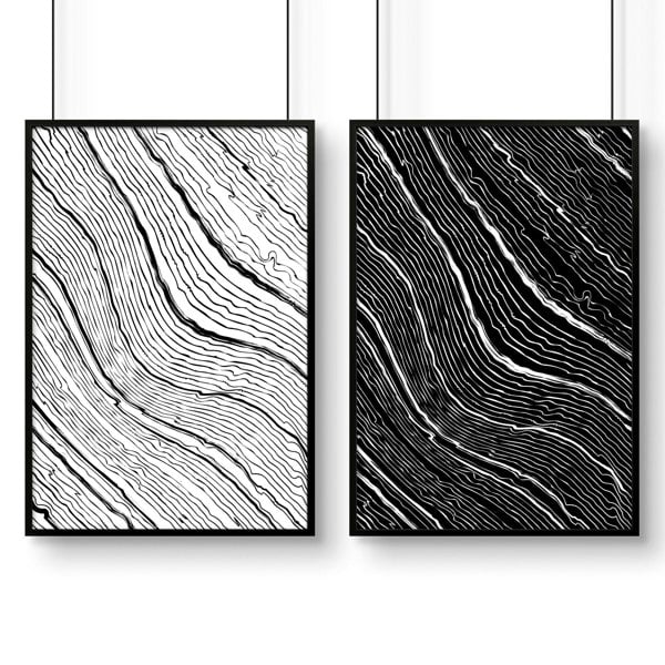 Line art for bedroom | set of 2 Black and White wall art prints