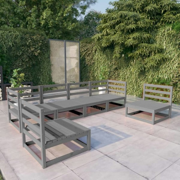 Berkfield 6 Piece Garden Lounge Set Grey Solid Pinewood