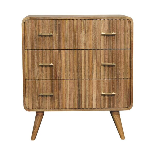 Wyld Haus Puglia Mango Wood T-bar Ridged 3 Drawer Chest