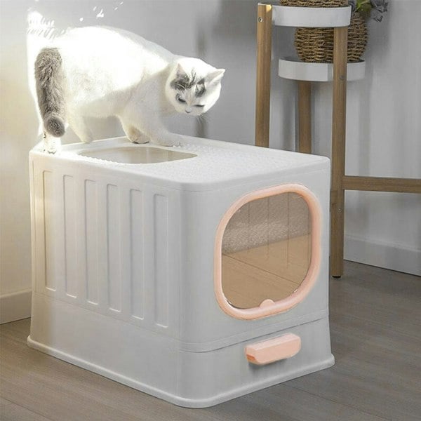 Enclosed Folding Cat Litter Box Toilet with Scoop Living and Home