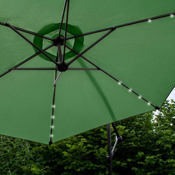 Monstershop Green 3m LED Cantilever Parasol With Fan Base