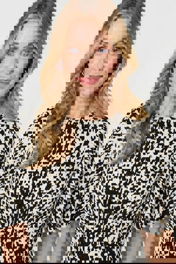 Black | Animal Print 1/2 Flare Sleeve Midi Dress
