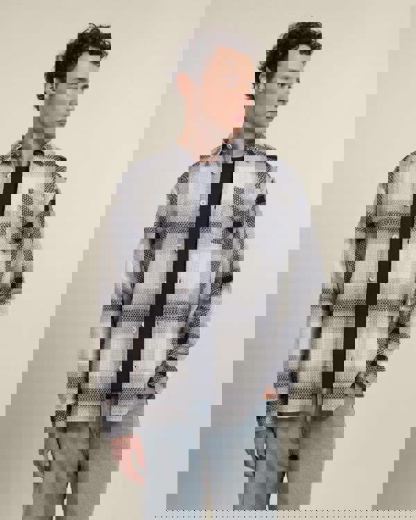 Larsson & Co Cream With Navy Check Textured Overshirt