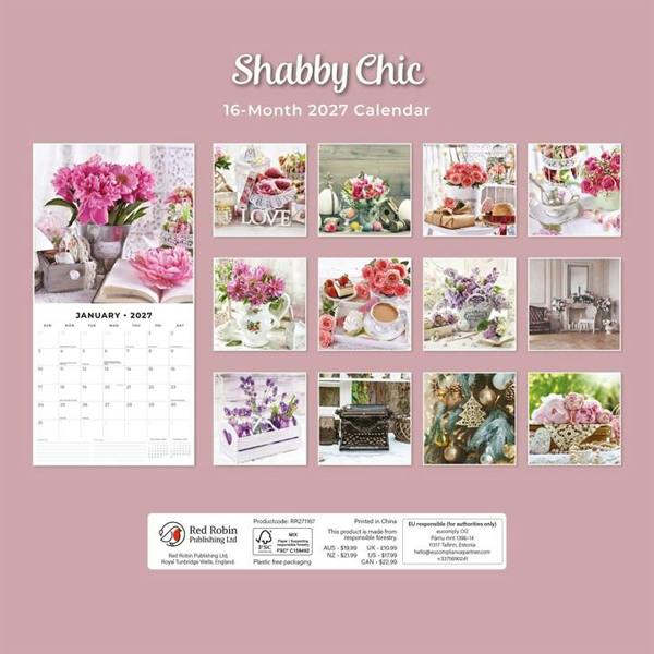 Shabby Chic Calendar 2027, Wall Calendars, Month To View, Lifestyle, Gift
