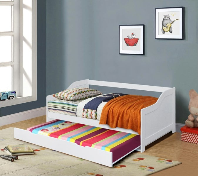 Comfy Living 3ft Wooden Trundle Bed, Grey, White or Caramel Bedroom Furniture Trundle Bed