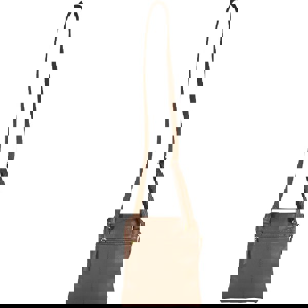 Assots London 'ELSIE' Tan Pebble Grain Leather Zip Top Crossbody Bag