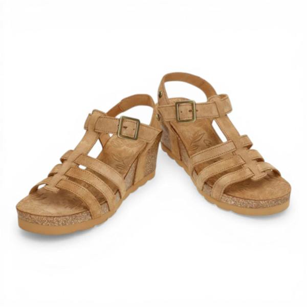 Panama Jack Women's Wedge Heel Bark Brown Suede Leather Sandals - Vero B1