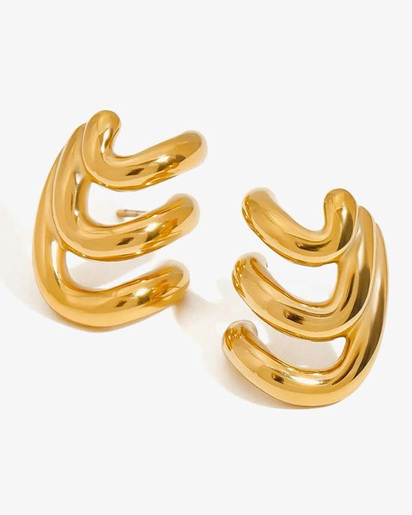 Elk & Bloom Chunky Triple Hoop Wave 14K Gold Studs