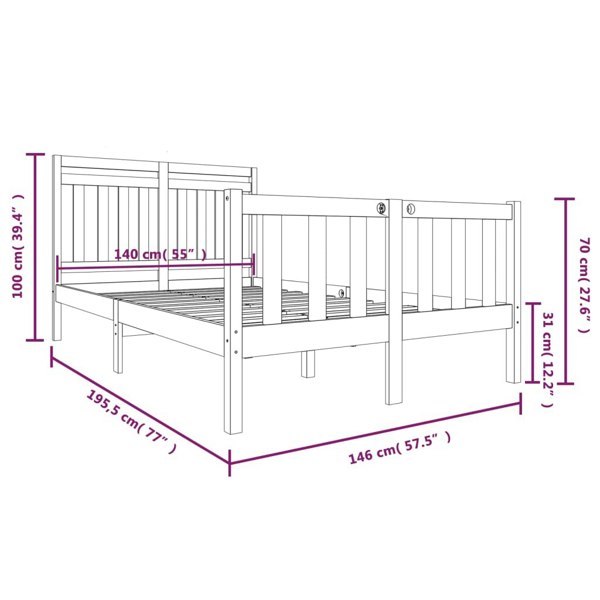 Berkfield Bed Frame White Solid Wood 140x190 cm