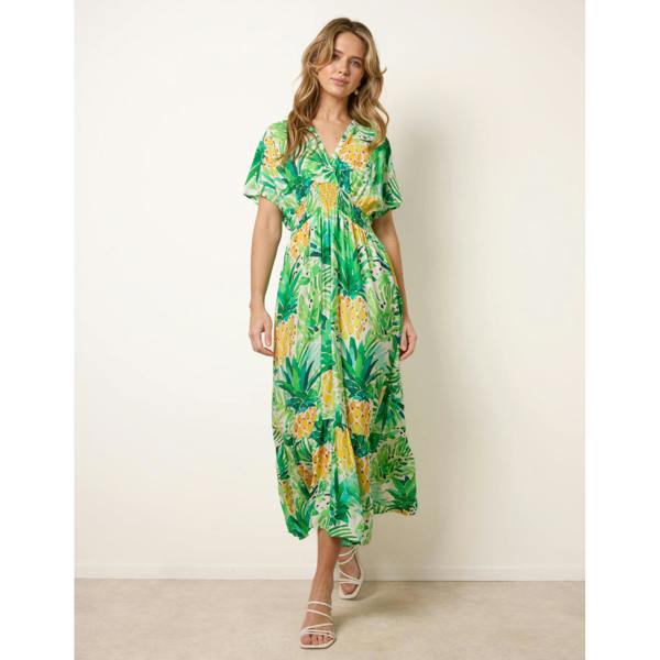 Blue Vanilla Pineapple Double V Midi Dress
