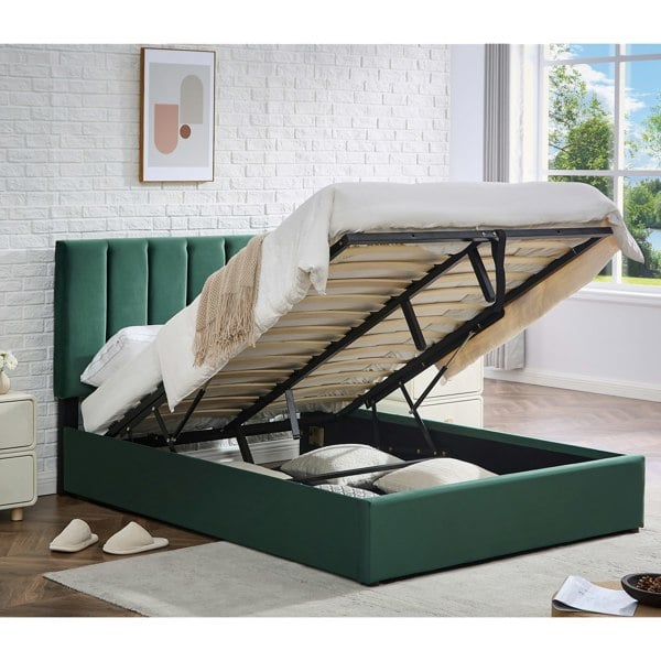 Furniture One Ottoman Storage Bed Frame, Bed Frame with Underbed Storage, Adjustable Headboard, Solid Wood Slats, Max Load 320KS