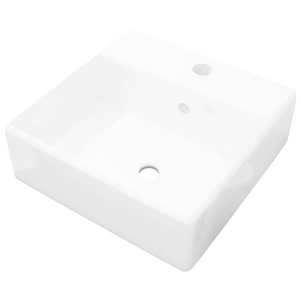 Berkfield Ceramic Basin Square with Overflow and Faucet Hole 41 x 41 cm