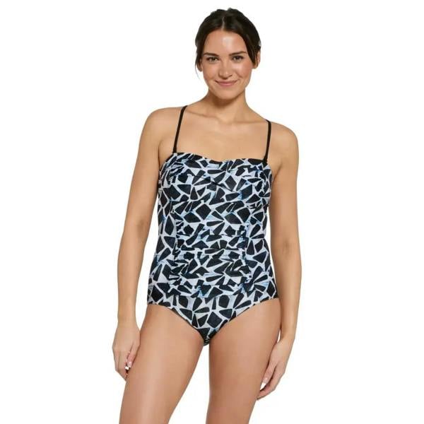 Zoggs Moonstone Ruched Bandeau With Removable Straps Swimsuit - Black/White