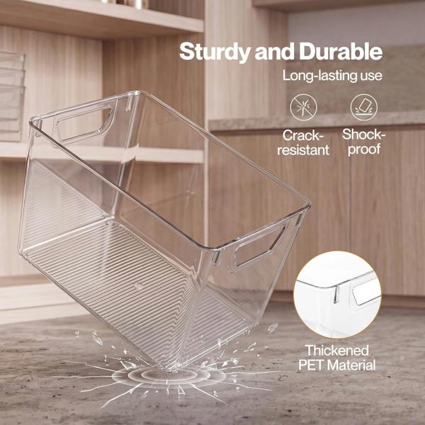 TOQUE 6PCS Fridge Storage Bins Clear Kitchen Organiser Containers PET Stackable