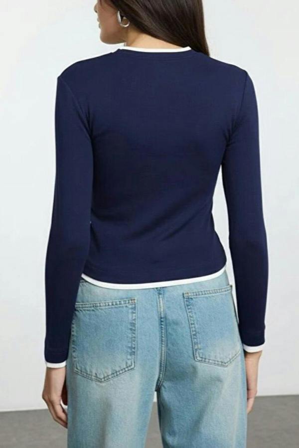 WOVCOR Color Block Fitted Knit Blouse
