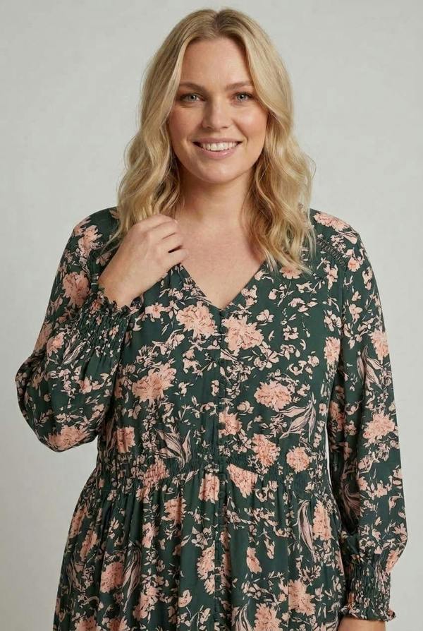 Teal | Curve Floral Long Sleeve Lace Maxi Dress
