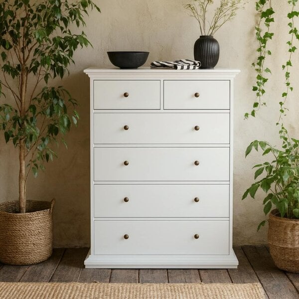 Wyld Haus Osaka Tall Farmhouse White Wooden Chest 6 Drawers