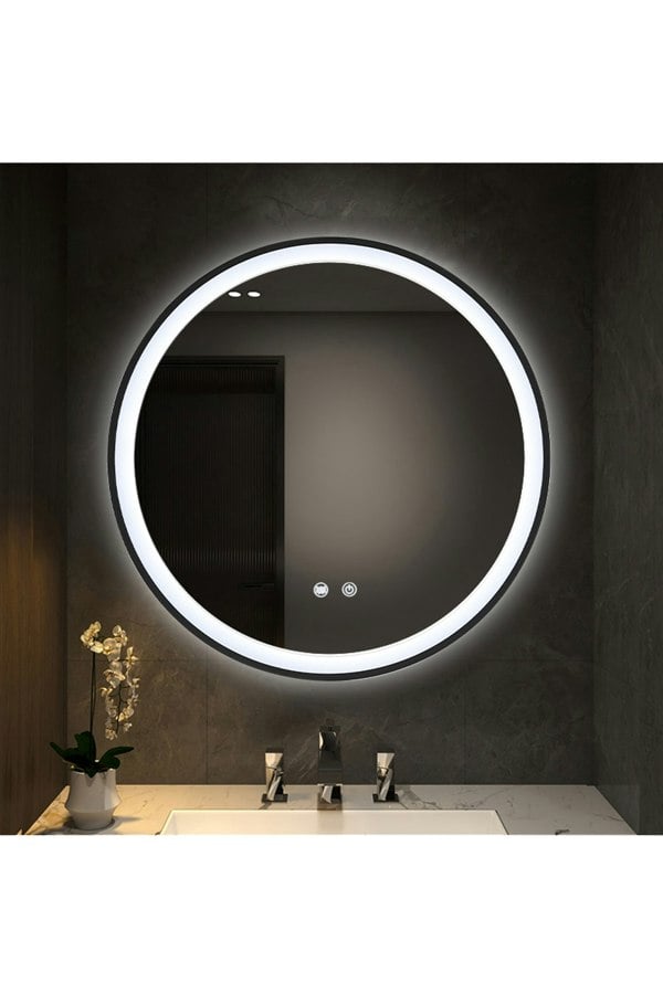 Living and Home D60cm Round Metal Framed LED Wall Mirror