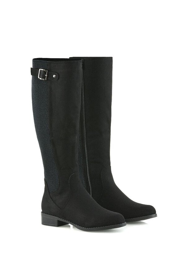 XY LONDON Knee High Flat Low Heel Long Boots With Stretchy Calf