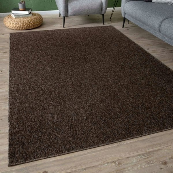 Brown Low Pile Area Rug Plain Design