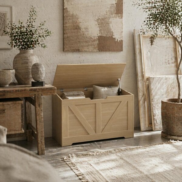 Wyld Haus Yolu Vina Natural Wood Effect Storage Chest With Safety Hinges 100 Litre