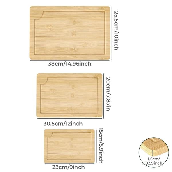 Toque 3Pcs Bamboo Cutting Board Set Chopping Boards Serving Platter Kitchen