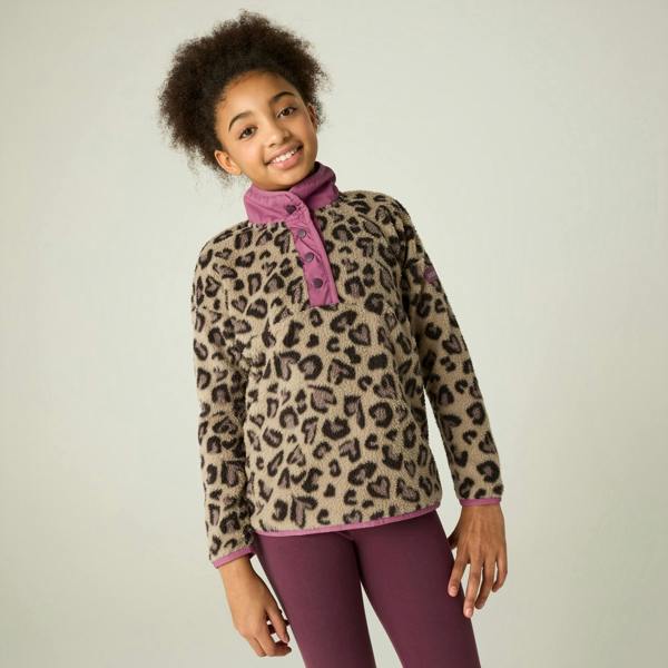 Regatta Childrens/Kids Eva Leopard Print Buttoned Fleece Top - Mocha/Violet - 