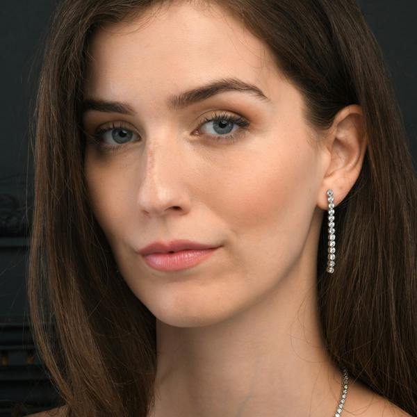 namana 925 Sterling Silver Single Line Earrings with Bezel Set 3mm Cubic Zirconia Stones
