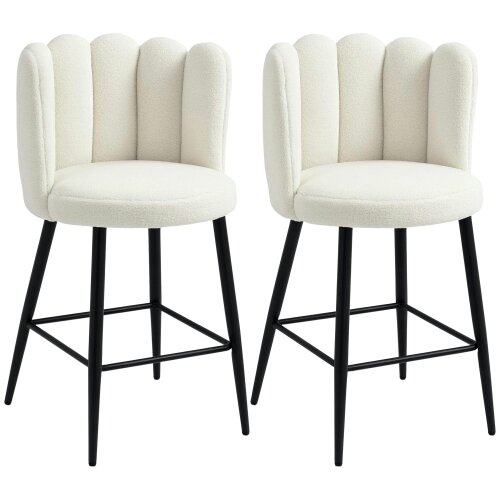 Wyld Haus Ettine Scallop Boucle Cream Upholstered Bar Stools Set Of 2 With Steel Base And Footrest