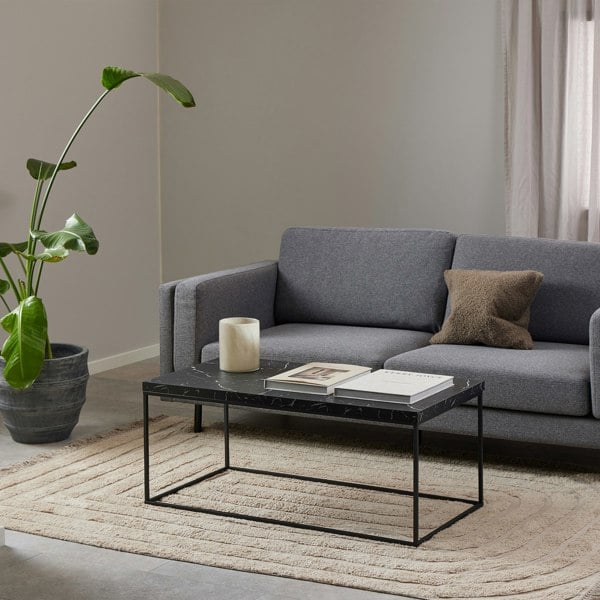 Furniture To Go Barossa Coffee Table with Black Marble Effect Top & Black Steel Base 110x55x45cm