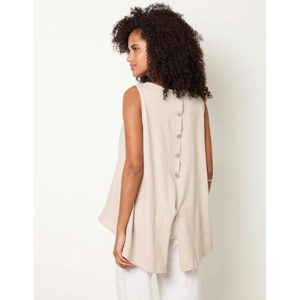 Blue Vanilla Jersey Back Linen Woven Front Sleeveless Top